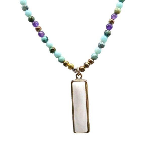 Soothing Colors Beads Rustig Necklace with Gold Edged Elongated Mother of Pearl - Picture 3 of 7
